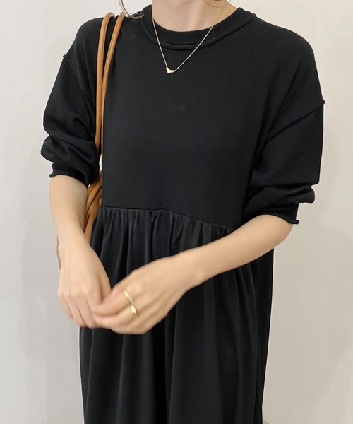 CAPRICIEUX LE'MAGE（カプリシューレマージュ）の「ギャザースカートドッキングワンピース（ワンピース・レディース・ブラック/ベージュ/グリーン・FREE）」の9枚目の写真