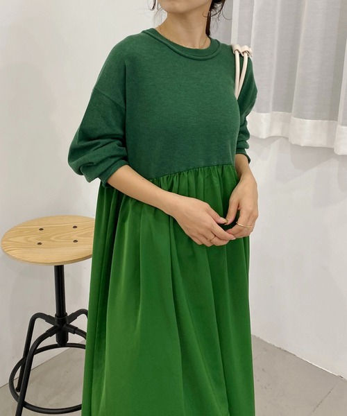 CAPRICIEUX LE'MAGE（カプリシューレマージュ）の「ギャザースカートドッキングワンピース（ワンピース・レディース・ブラック/ベージュ/グリーン・FREE）」の17枚目の写真