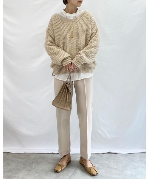 She's Closet(シーズクローゼット)の「ウールライクセンターシームラインあったかテーパードパンツ(その他パンツ・レディース・アイボリー/ブラウン/グレイッシュベージュ/カーキ/ボルドー/ダークブルー/スモークピンク/キャメル/ベージュ系その他/ブラック・FREE)」の15枚目の写真