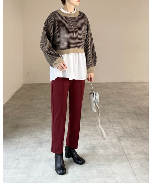 She's Closet(シーズクローゼット)の「ウールライクセンターシームラインあったかテーパードパンツ(その他パンツ・レディース・アイボリー/ブラウン/グレイッシュベージュ/カーキ/ボルドー/ダークブルー/スモークピンク/キャメル/ベージュ系その他/ブラック・FREE)」の21枚目の写真