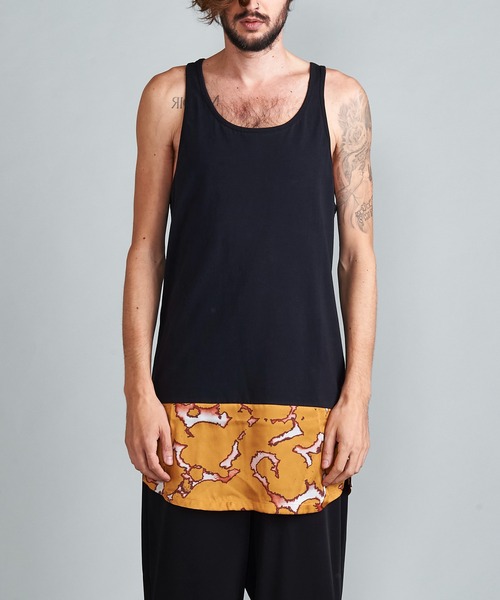 NO ID.（ノーアイディ）の「【NO ID.】Switching Hemline Long Tank Top / スイッチング ヘムライン ロング タンクトップ（タンクトップ・メンズ・ブラック/レッド/グリーン/マスタード・ONE SIZE）」の12枚目の写真