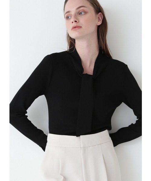 美品●ボッシュ BOSCH ドライアセテートボウタイニット ／黒ブラウス 美品○ボッシュ BOSCH ドライアセテートボウタイニット ／黒ブラウス