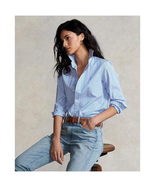 POLO RALPH LAUREN(ポロ ラルフ ローレン)の「クラシック フィット ストライプド コットン シャツ(シャツ/ブラウス・レディース・ブルー・0/00/10/2/4/6/8)」の1枚目の写真