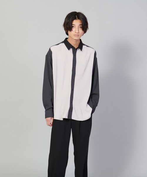 UNIIT（ユニット）の「【UNIIT／ユニット】カットプリーツスイッチルーズシャツ　ビッグシルエット（シャツ/ブラウス・メンズ・チャコールグレー/ブルー/ベージュ・SMALL/MEDIUM/LARGE）」の9枚目の写真