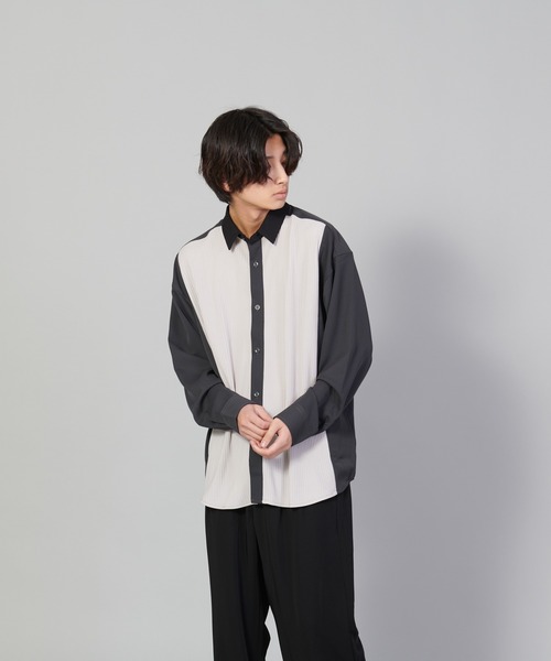 UNIIT（ユニット）の「【UNIIT／ユニット】カットプリーツスイッチルーズシャツ　ビッグシルエット（シャツ/ブラウス・メンズ・チャコールグレー/ブルー/ベージュ・SMALL/MEDIUM/LARGE）」の10枚目の写真