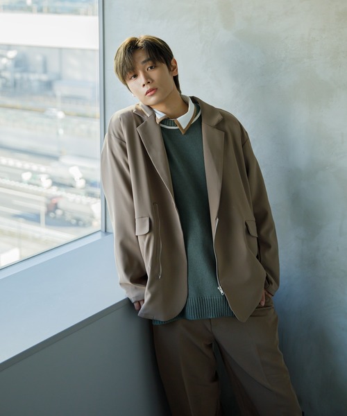 Adoon plain(アドーンプレーン)の「【Adoon plain】ジップダブルジャケット(セットアップ着用可!)(テーラードジャケット・メンズ・ブラック/ブラウン/グレー・MEDIUM/LARGE)」の3枚目の写真