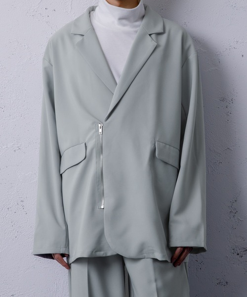 Adoon plain(アドーンプレーン)の「【Adoon plain】ジップダブルジャケット(セットアップ着用可!)(テーラードジャケット・メンズ・ブラック/ブラウン/グレー・MEDIUM/LARGE)」の2枚目の写真