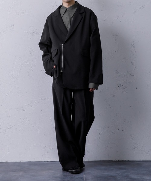 Adoon plain(アドーンプレーン)の「【Adoon plain】ジップダブルジャケット(セットアップ着用可!)(テーラードジャケット・メンズ・ブラック/ブラウン/グレー・MEDIUM/LARGE)」の4枚目の写真