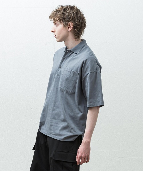 24SS y's for men オーバーサイズ　ブラック ポロシャツ MO-T45-080-1-