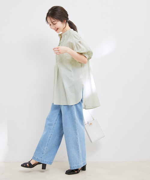 vis-`a-vis(ビサビ)の「【WEB限定】【追加生産】ピンタック&レースで主役級。コットンチュニック(シャツ/ブラウス・レディース・ピンク/ブラック/ブルー系その他4/ライトグリーン/ホワイト・FREE)」の12枚目の写真