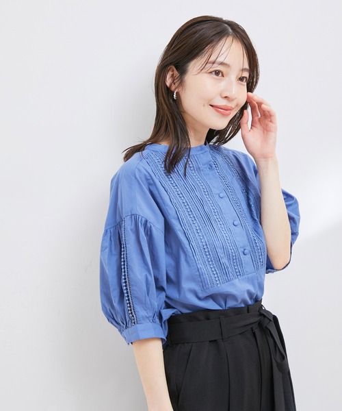 vis-`a-vis(ビサビ)の「【WEB限定】【追加生産】ピンタック&レースで主役級。コットンチュニック(シャツ/ブラウス・レディース・ピンク/ブラック/ブルー系その他4/ライトグリーン/ホワイト・FREE)」の14枚目の写真