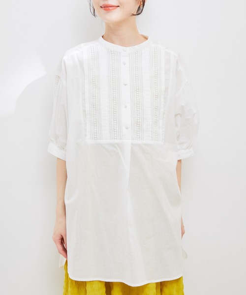 vis-`a-vis(ビサビ)の「【WEB限定】【追加生産】ピンタック&レースで主役級。コットンチュニック(シャツ/ブラウス・レディース・ピンク/ブラック/ブルー系その他4/ライトグリーン/ホワイト・FREE)」の20枚目の写真