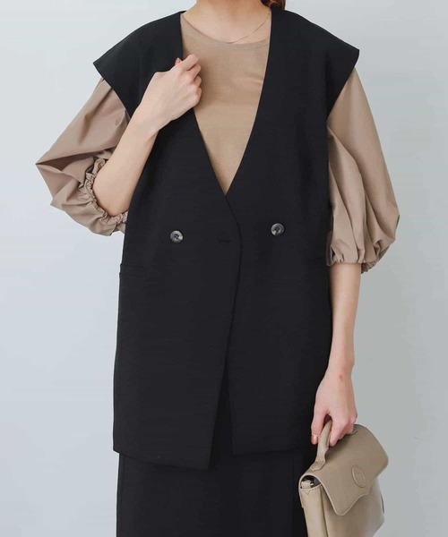 SENSE OF PLACE by URBAN RESEARCH(センスオブプレイスバイアーバンリサーチ)の「リネンライクフレンチスリーブノーカラージレ(その他アウター・レディース・ブラック/ライトベージュ・ONE)」の3枚目の写真