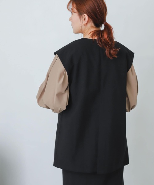 SENSE OF PLACE by URBAN RESEARCH(センスオブプレイスバイアーバンリサーチ)の「リネンライクフレンチスリーブノーカラージレ(その他アウター・レディース・ブラック/ライトベージュ・ONE)」の5枚目の写真