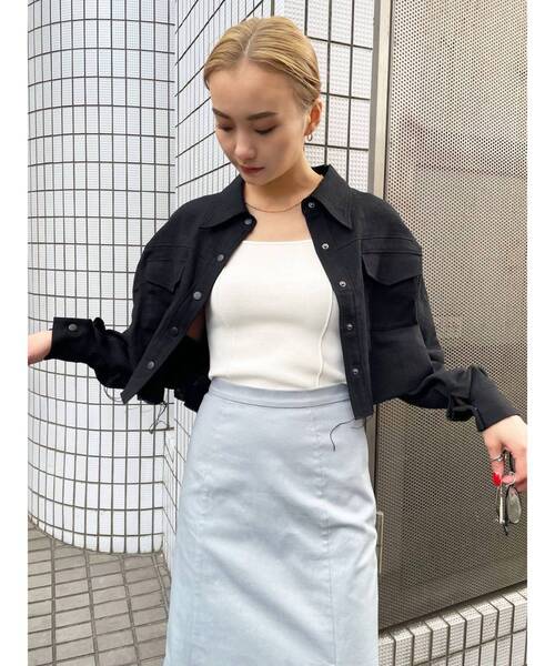 EMODA（エモダ）の「オーバークロップシャツジャケット（ブルゾン・レディース・ホワイト/ブラック/ブルー/その他・FREE）」の8枚目の写真