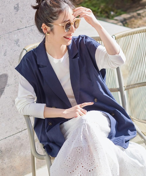 KOBE LETTUCE（コウベレタス）の「ストレッチリネンジャケット（その他アウター・レディース・ベージュ/ネイビー/ブラウン/オフホワイト・FREE）」の4枚目の写真