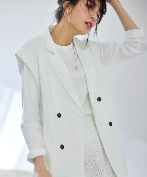 KOBE LETTUCE（コウベレタス）の「ストレッチリネンジャケット（その他アウター・レディース・ベージュ/ネイビー/ブラウン/オフホワイト・FREE）」の2枚目の写真