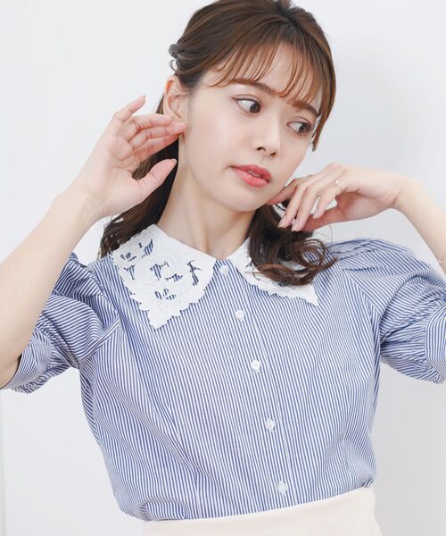 MAJESTIC LEGON(マジェスティックレゴン)の「☆レースカラーパフ袖ブラウス(シャツ/ブラウス・レディース・オフホワイト/ブルー系その他2/ブラック・MEDIUM)」の8枚目の写真