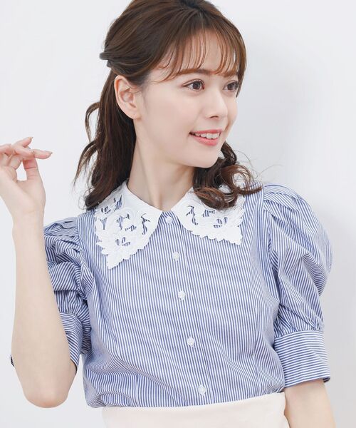 MAJESTIC LEGON(マジェスティックレゴン)の「☆レースカラーパフ袖ブラウス(シャツ/ブラウス・レディース・オフホワイト/ブルー系その他2/ブラック・MEDIUM)」の9枚目の写真