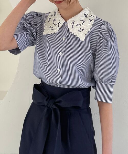 MAJESTIC LEGON(マジェスティックレゴン)の「☆レースカラーパフ袖ブラウス(シャツ/ブラウス・レディース・オフホワイト/ブルー系その他2/ブラック・MEDIUM)」の10枚目の写真