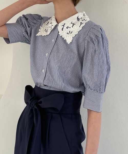 MAJESTIC LEGON(マジェスティックレゴン)の「☆レースカラーパフ袖ブラウス(シャツ/ブラウス・レディース・オフホワイト/ブルー系その他2/ブラック・MEDIUM)」の11枚目の写真