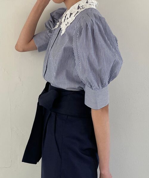 MAJESTIC LEGON(マジェスティックレゴン)の「☆レースカラーパフ袖ブラウス(シャツ/ブラウス・レディース・オフホワイト/ブルー系その他2/ブラック・MEDIUM)」の12枚目の写真