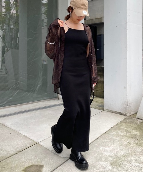 WHO'S WHO gallery(フーズフーギャラリー)の「リブナローキャミワンピース(ワンピース・レディース・オレンジ/サックスブルー/ブラック/オフホワイト/トップグレー・FREE)」の6枚目の写真