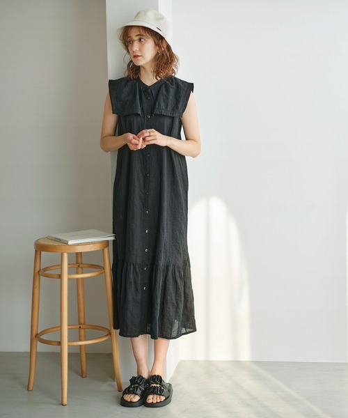 GeeRA(ジーラ)の「コットンセーラーカラーワンピース(ワンピース・レディース・ブラック/キャメル・MEDIUM/LARGE/X-LARGE)」の3枚目の写真