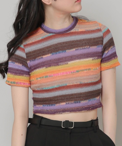 ALAND（エーランド）の「3.3Field Trip／ボーダークロップY 2295121（Tシャツ/カットソー・レディース・グリーン/オレンジ・FREE）」の2枚目の写真