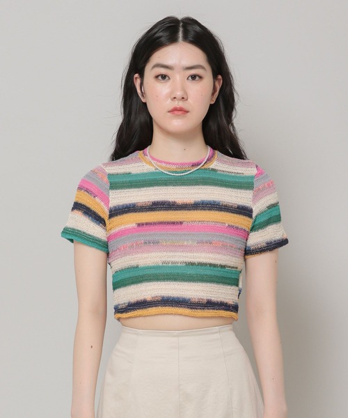 ALAND（エーランド）の「3.3Field Trip／ボーダークロップY 2295121（Tシャツ/カットソー・レディース・グリーン/オレンジ・FREE）」の5枚目の写真