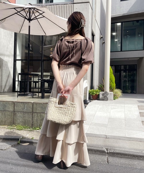 one after another NICE CLAUP（ワンアフターアナザーナイスクラップ）の「着回し優秀　バルーンテレコトップス（Tシャツ/カットソー・レディース・ブラック/ブラウン/オフホワイト/モカ・FREE）」の19枚目の写真