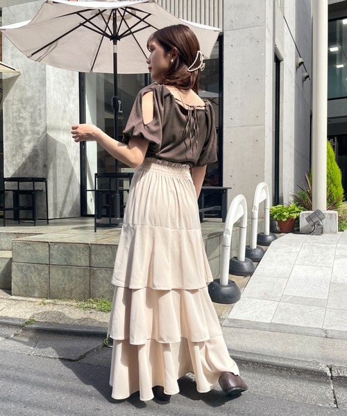 one after another NICE CLAUP（ワンアフターアナザーナイスクラップ）の「着回し優秀　バルーンテレコトップス（Tシャツ/カットソー・レディース・ブラック/ブラウン/オフホワイト/モカ・FREE）」の21枚目の写真