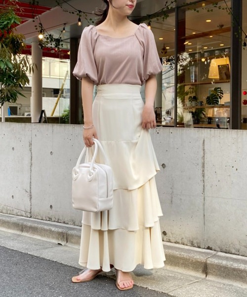 one after another NICE CLAUP（ワンアフターアナザーナイスクラップ）の「着回し優秀　バルーンテレコトップス（Tシャツ/カットソー・レディース・ブラック/ブラウン/オフホワイト/モカ・FREE）」の16枚目の写真