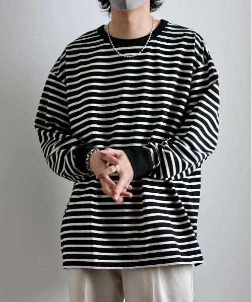 y/m by れぽすけ（イムバイレポスケ）の「ソフトタッチルーズベーシックロンT（Tシャツ/カットソー・メンズ・ブラック/ブルー/ネイビー・MEDIUM/LARGE）」の4枚目の写真