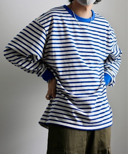 y/m by れぽすけ（イムバイレポスケ）の「ソフトタッチルーズベーシックロンT（Tシャツ/カットソー・メンズ・ブラック/ブルー/ネイビー・MEDIUM/LARGE）」の17枚目の写真
