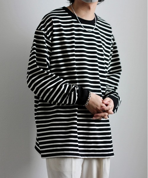y/m by れぽすけ（イムバイレポスケ）の「ソフトタッチルーズベーシックロンT（Tシャツ/カットソー・メンズ・ブラック/ブルー/ネイビー・MEDIUM/LARGE）」の6枚目の写真
