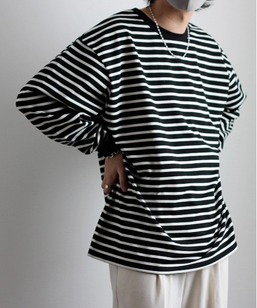 y/m by れぽすけ（イムバイレポスケ）の「ソフトタッチルーズベーシックロンT（Tシャツ/カットソー・メンズ・ブラック/ブルー/ネイビー・MEDIUM/LARGE）」の8枚目の写真