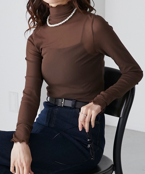 BONLECILL(ボンルシール)の「シアーインナー ハイネックメロープルオーバー(Tシャツ/カットソー・レディース・ブラック/オフホワイト/ピンク/ライム/オレンジ/ブルー/チャコールグレー/グリーン/アイボリー/マスタード/ピンク系/レッド/ネイビー/ブラウン/グリーン系その他・FREE)」の20枚目の写真