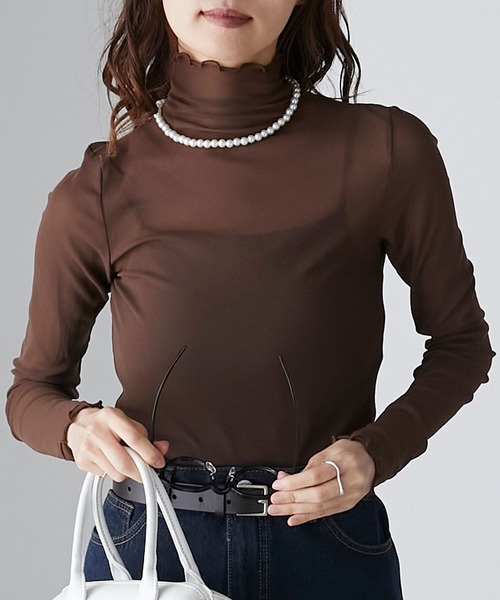 ほんのりシアーカットソープルオーバー シアーインナー ハイネックメロープルオーバー（Tシャツ