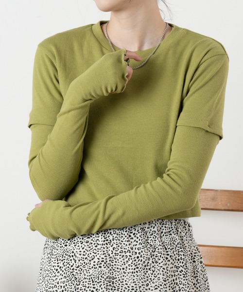 WEGO（ウィゴー）の「WEGO/【2点セット】アームウォーマー付リブT（Tシャツ/カットソー・レディース・ブラック/グリーン系その他・FREE）」の9枚目の写真