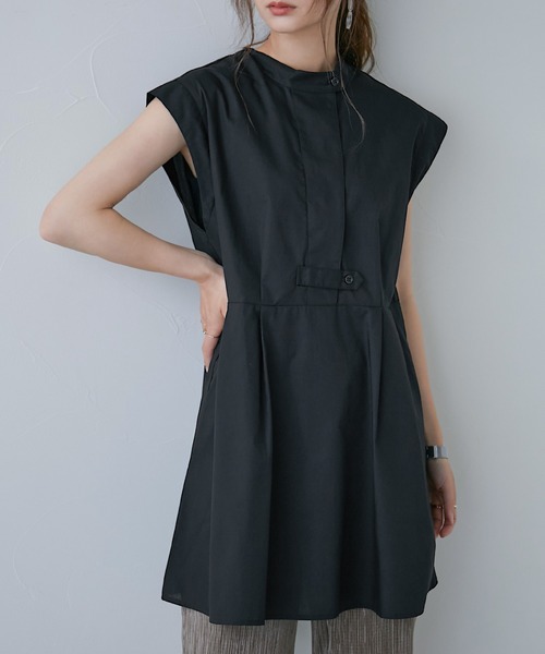 Fashion Letter（ファッションレター）の「スタンドカラー フレンチスリーブシャツ（シャツ/ブラウス・レディース・オフホワイト/パープル/グリーン/ブラック・M）」の3枚目の写真