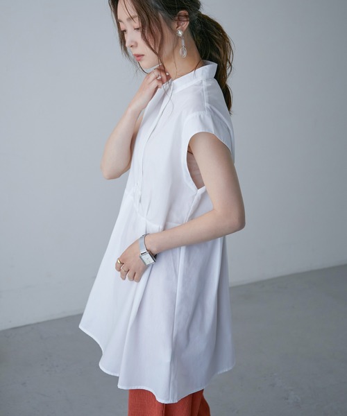 Fashion Letter（ファッションレター）の「スタンドカラー フレンチスリーブシャツ（シャツ/ブラウス・レディース・オフホワイト/パープル/グリーン/ブラック・M）」の15枚目の写真