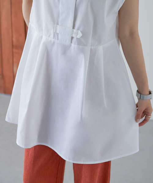 Fashion Letter（ファッションレター）の「スタンドカラー フレンチスリーブシャツ（シャツ/ブラウス・レディース・オフホワイト/パープル/グリーン/ブラック・M）」の10枚目の写真