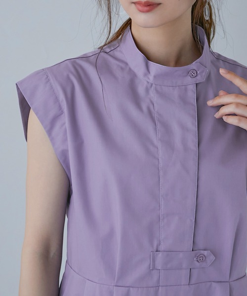 Fashion Letter（ファッションレター）の「スタンドカラー フレンチスリーブシャツ（シャツ/ブラウス・レディース・オフホワイト/パープル/グリーン/ブラック・M）」の6枚目の写真