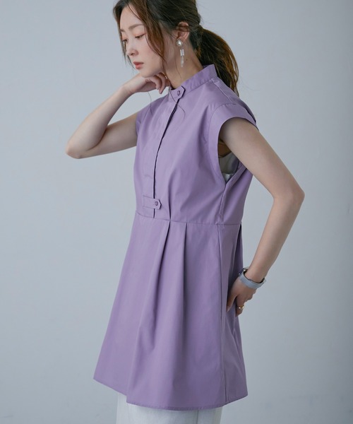 Fashion Letter（ファッションレター）の「スタンドカラー フレンチスリーブシャツ（シャツ/ブラウス・レディース・オフホワイト/パープル/グリーン/ブラック・M）」の16枚目の写真