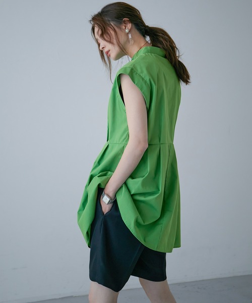 Fashion Letter（ファッションレター）の「スタンドカラー フレンチスリーブシャツ（シャツ/ブラウス・レディース・オフホワイト/パープル/グリーン/ブラック・M）」の7枚目の写真