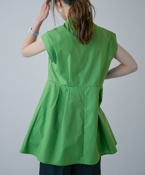 Fashion Letter（ファッションレター）の「スタンドカラー フレンチスリーブシャツ（シャツ/ブラウス・レディース・オフホワイト/パープル/グリーン/ブラック・M）」の17枚目の写真