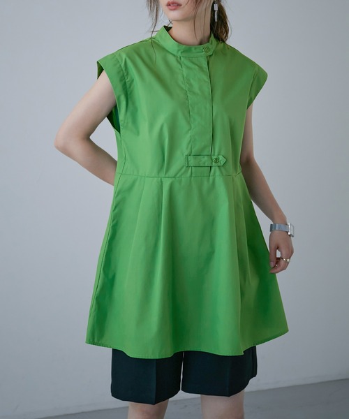 Fashion Letter（ファッションレター）の「スタンドカラー フレンチスリーブシャツ（シャツ/ブラウス・レディース・オフホワイト/パープル/グリーン/ブラック・M）」の12枚目の写真