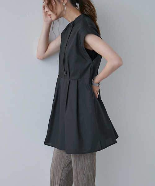 Fashion Letter（ファッションレター）の「スタンドカラー フレンチスリーブシャツ（シャツ/ブラウス・レディース・オフホワイト/パープル/グリーン/ブラック・M）」の22枚目の写真