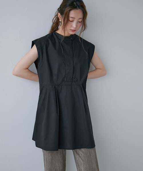 Fashion Letter（ファッションレター）の「スタンドカラー フレンチスリーブシャツ（シャツ/ブラウス・レディース・オフホワイト/パープル/グリーン/ブラック・M）」の18枚目の写真